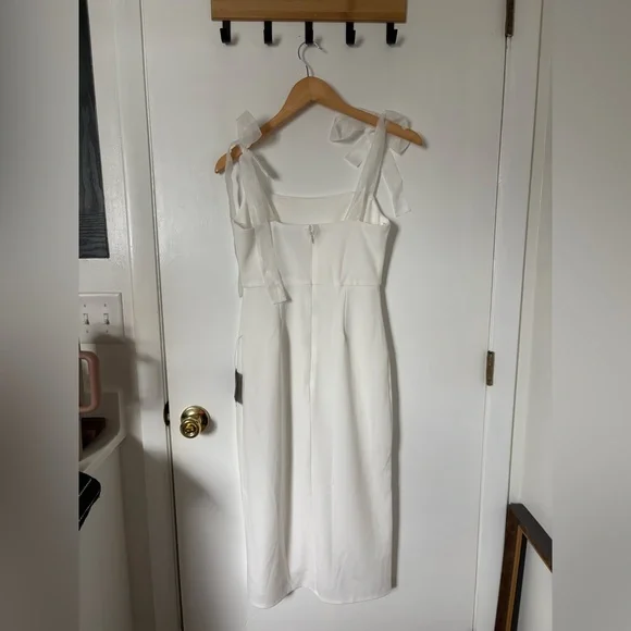 Lulus Romantic Celebration White Tie-Strap Bodycon Midi Dress Size medium Bridal - Picture 4 of 10